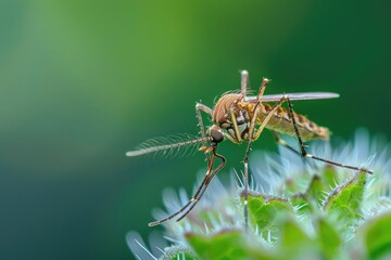Fototapeta premium A close-up shot of a mosquito resting on a plant leaf