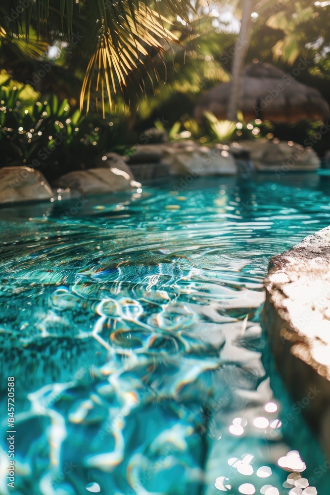 Poster A pool surrounded by palm trees, perfect for relaxing and enjoying the sunshine