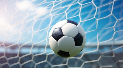 close-up soccer ball bouncing off the back of the goal post