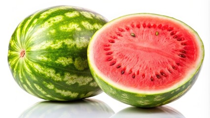 Whole and sliced ​​watermelons on a white background