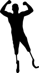 Silhouette of a Disabled Athlete Celebrating Triumphantly, Raising Arms in Victory and Achievement, Symbolizing Determination and Strength.