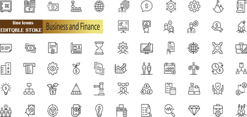 Business and Finance Editable Icons set. Vector illustration in modern thin line style of money related icons: profit, cash, banking, and more. 