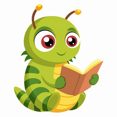 Vector caterpillar reading a book illustration 