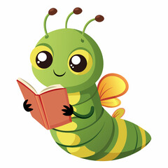 Vector caterpillar reading a book illustration 
