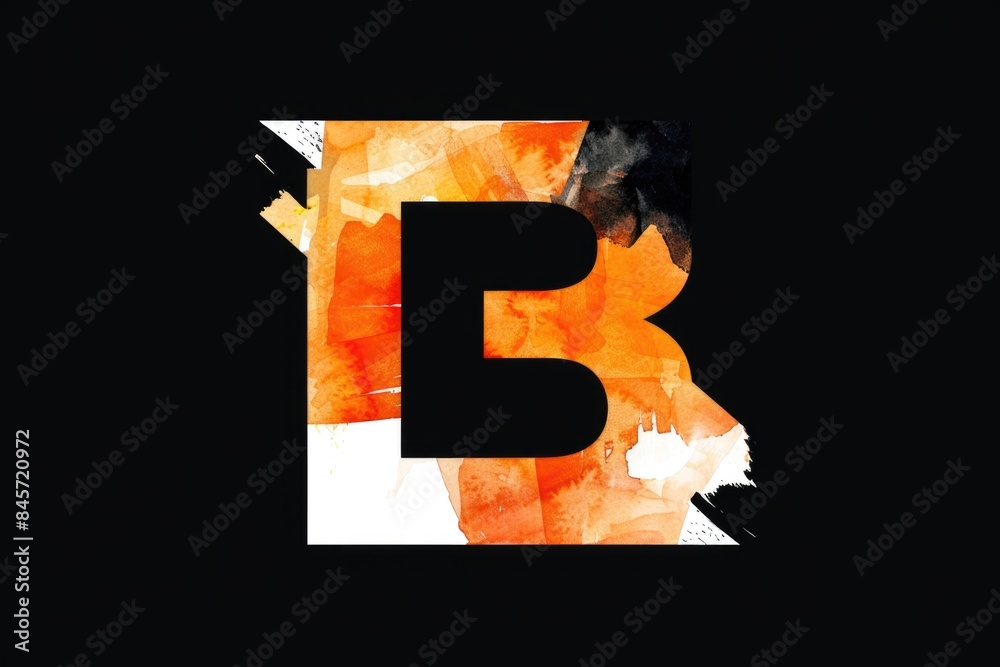 Poster a simple design featuring a black letter b with orange details on a black background
