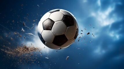 Fototapeta premium close-up soccer ball suspended in mid-air just before hitting the back of the net