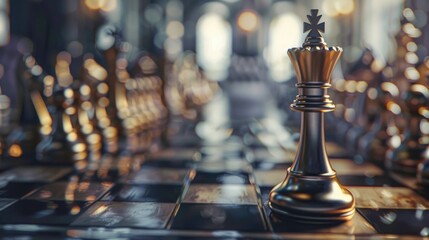 Close-up view of a chess piece on a chessboard, suitable for use in illustrations or educational materials