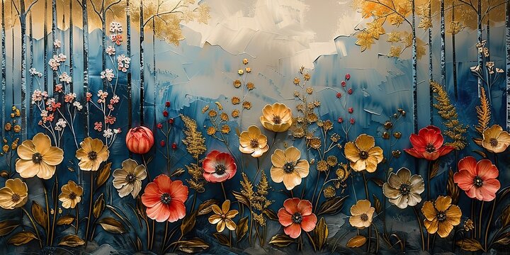 oil on canvas freehand plants flowers golden grain modern art abstract landscape forest printing wallpaper posters cards murals carpet hanging pictures