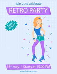 A4 poster with a girl on roller skates in retro style.