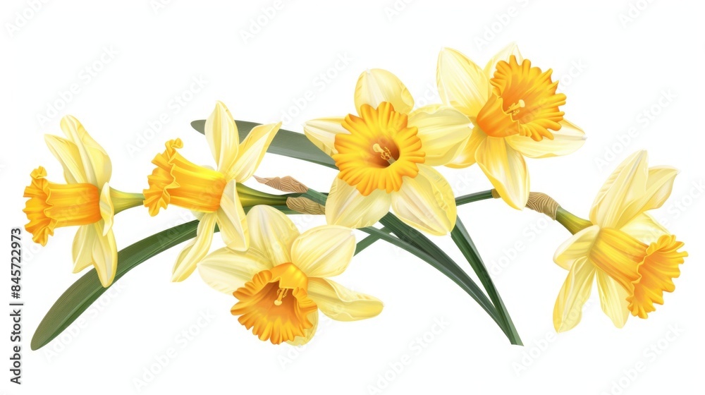 Canvas Prints A bouquet of bright yellow daffodils against a pure white background