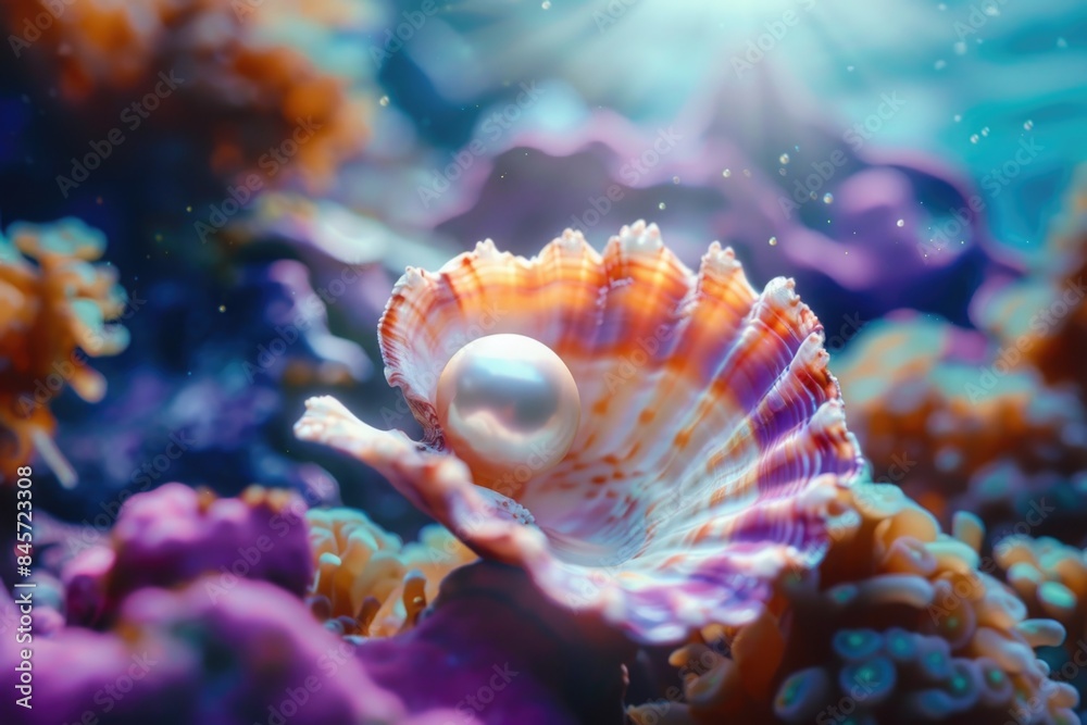 Poster A close-up view of a shell containing a pearl