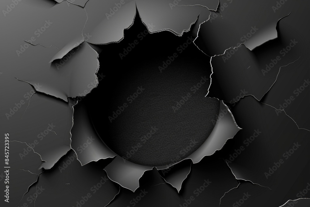 Poster A hole in a wall with a black background, suitable for use in design and photography projects