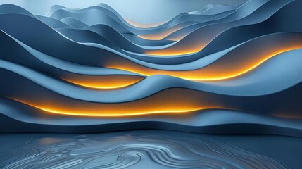 Ripple-themed futuristic gray blue background, integrated lighting, abstract ripple patterns, product presentation platform, luminous waves, sleek and modern design