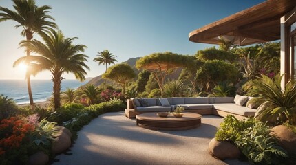 Fototapeta premium Wallpaper turquoise coast and luxury garden