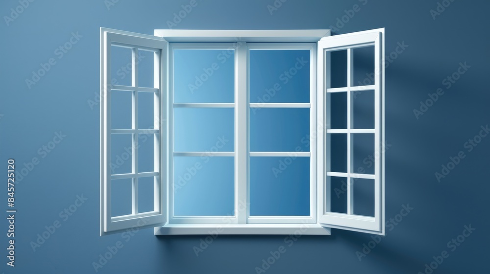 Poster open window with blue sky view, perfect for architecture or interior design concepts