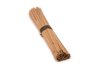 Buckwheat noodles isolated on a white background.