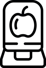 Electronic scale weighing an apple displaying weight on screen icon outline