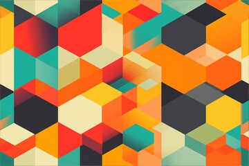 Naklejka premium Geometric, overlapped triangles, hexagons & diamonds pattern creating chaos.