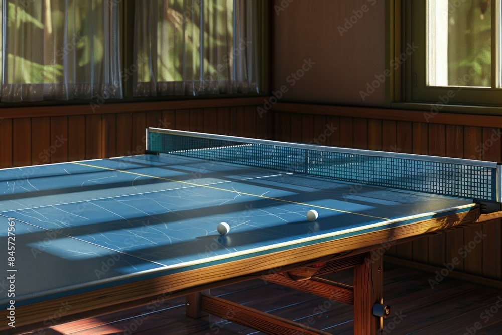 Poster a ping pong table with a ball on it
