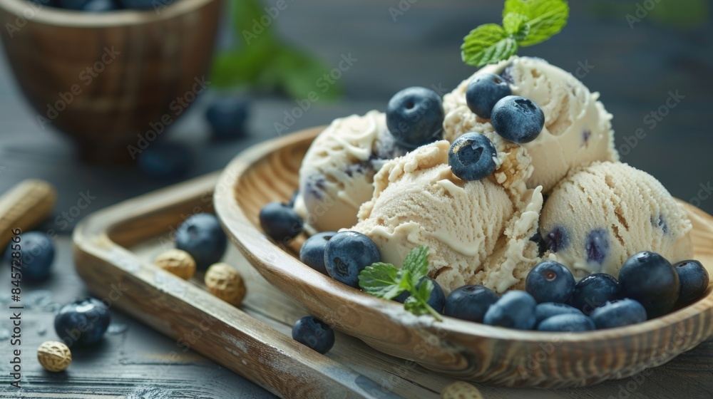 Aufkleber a colorful image of a bowl filled with creamy ice cream and fresh blueberries