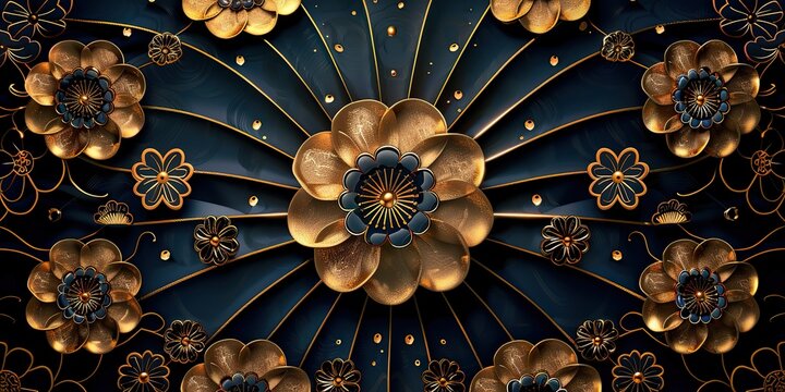 a modern of a japanese pattern with a geometric gold background