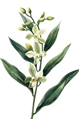 A single white flower with lush green leaves in a simple yet elegant composition