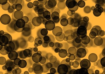 A virus under a microscope. Research. Yellow background with black bubbles. Science, infection, virus. Black glitter. Background.