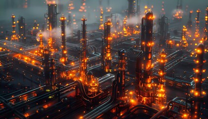 Fototapeta premium Data-Infused Manufacturing Landscape, futuristic manufacturing landscape dotted with sensors and data nodes, 