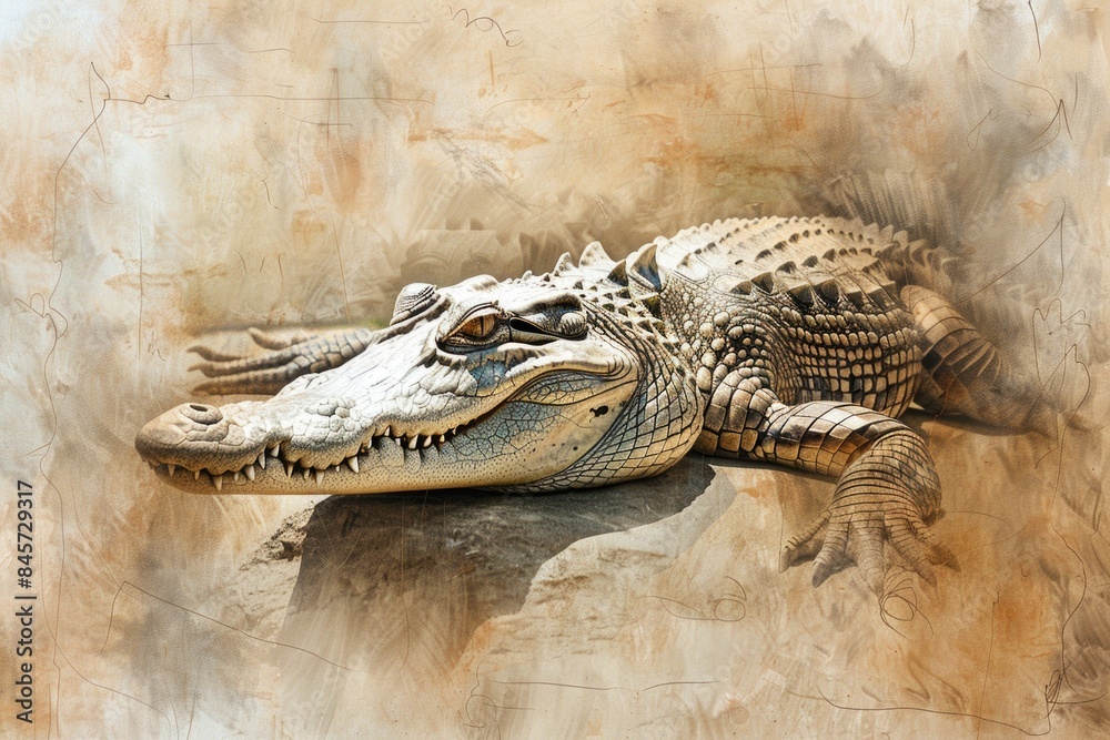 Aufkleber a photo of an enormous alligator resting on its side, providing a unique opportunity for reptile-rel