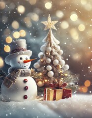 Obraz premium snowman on the snow background