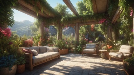 Modern terrace surrounded by beautiful vegetation