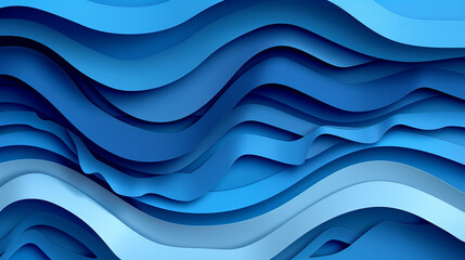 Fototapeta premium Blue abstract background in paper cut style, Layers of paper wavy water for World Oceans Day ,Earth posters template