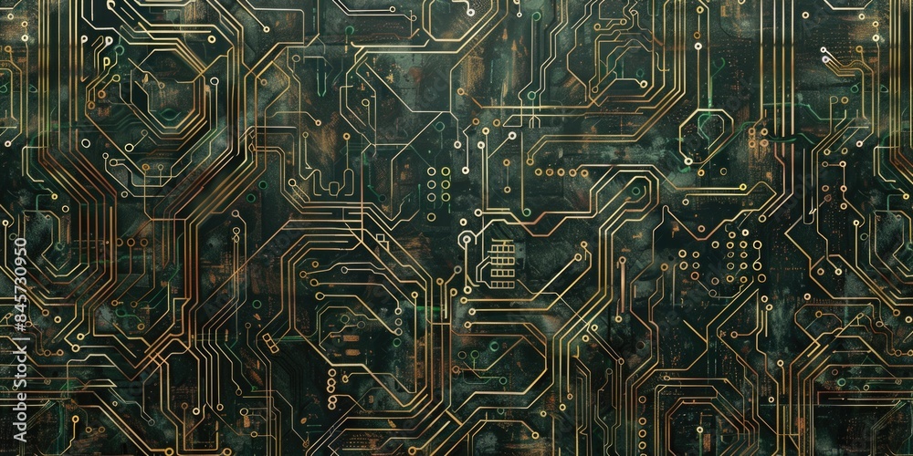 Leinwandbilder High-angle view of a computer circuit board with various components and wires