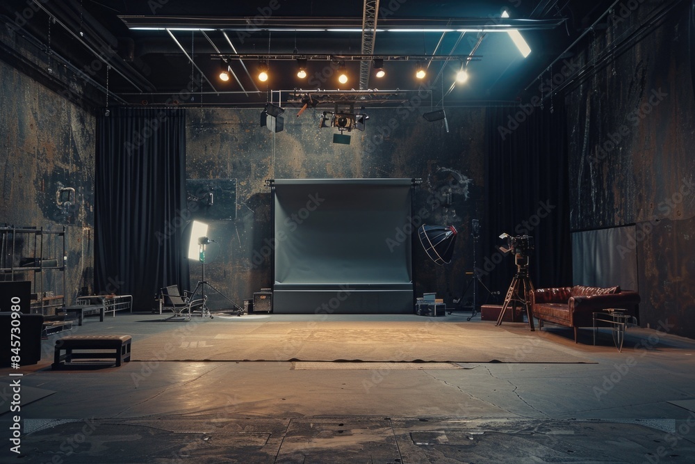 Poster a blank projector screen in a darkened room, ideal for presentations and events