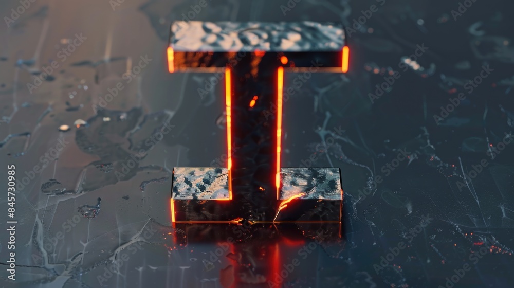 Poster a close-up shot of the letter t on a wet surface, suitable for use in designs and concepts related t