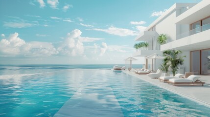 Fototapeta premium A large swimming pool surrounded by lounge chairs and umbrellas, perfect for a summer day