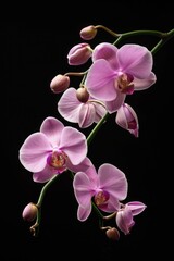 A close-up shot of a pink flower growing on its stem, with no distractions or additional elements