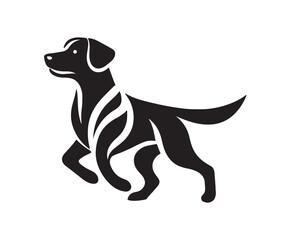 Vector black silhouette of a dog isolated on a white background.