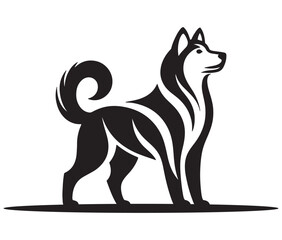 Vector black silhouette of a dog isolated on a white background.