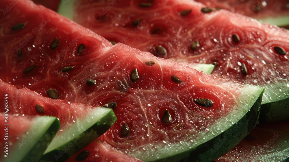 Poster fresh watermelon slices with visible seeds