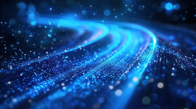 Blue light streak, fiber optic, speed line, futuristic background for 5g or 6g technology wireless data transmission, high-speed internet in abstract