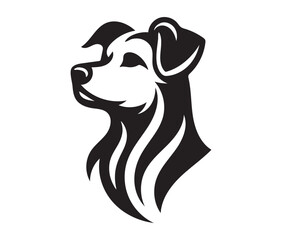 Vector black silhouette of a dog logo isolated on a white background.