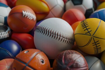 A colorful mix of sports balls piled high