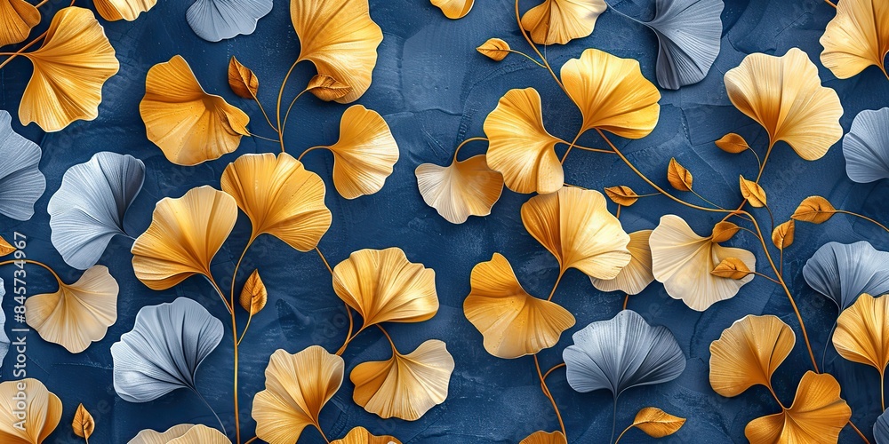 Wall mural printed seamless ginkgo leaves pattern natural background for textile fabric and wrapping paper