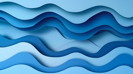 Blue abstract background in paper cut style, Layers of paper wavy water for World Oceans Day ,Earth posters template