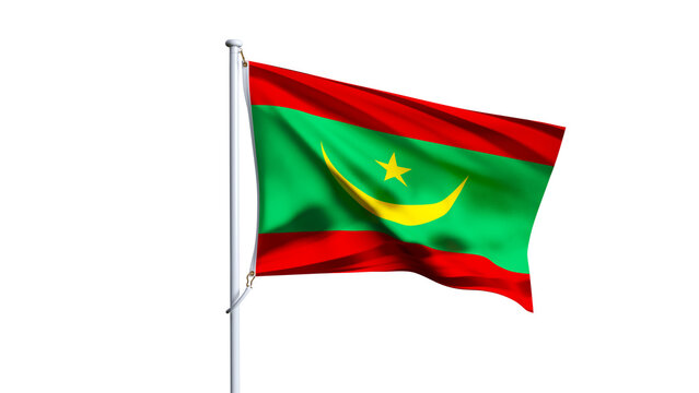 Waving flag of mauritania isolated on transparent background.