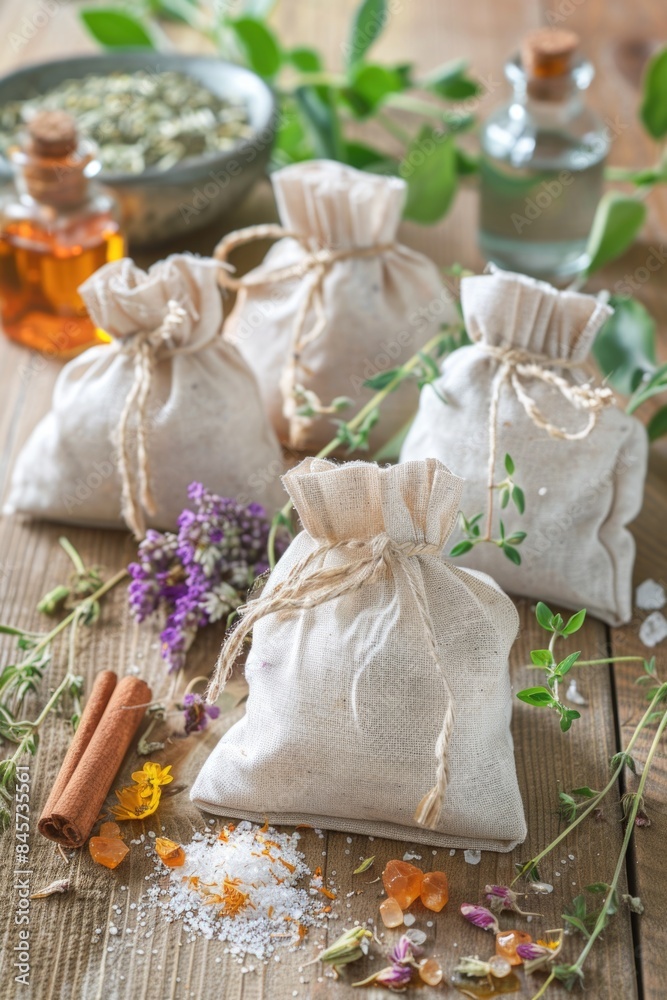 Poster A selection of various spices and seasonings displayed on a table, ideal for use in cooking or as a decorative centerpiece