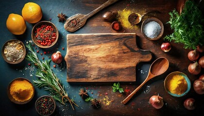 old wooden board with spices