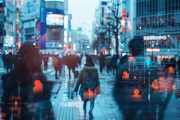 Fototapeta premium People walking on a busy city street, blurred in focus