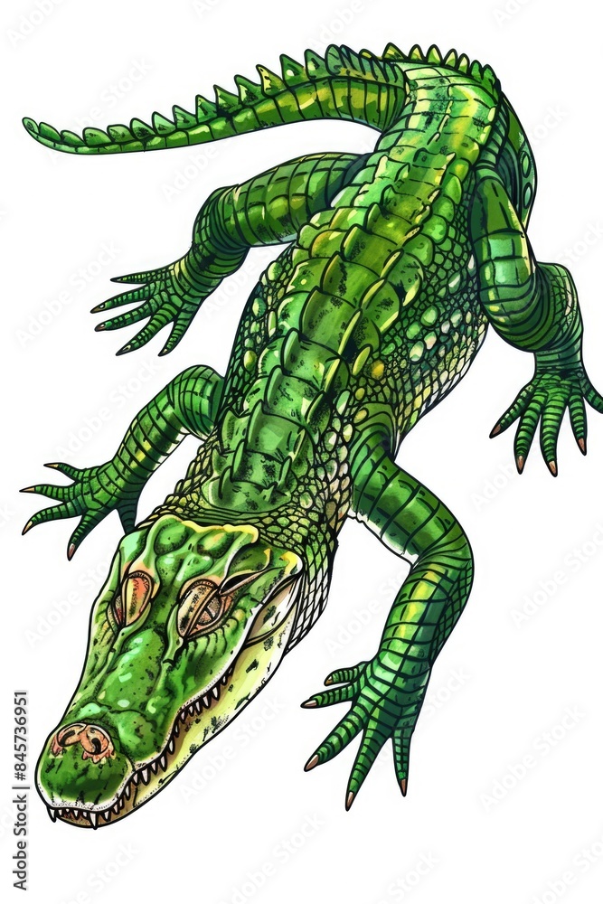 Poster A single green alligator sitting on a white background, ready for use in various designs and projects